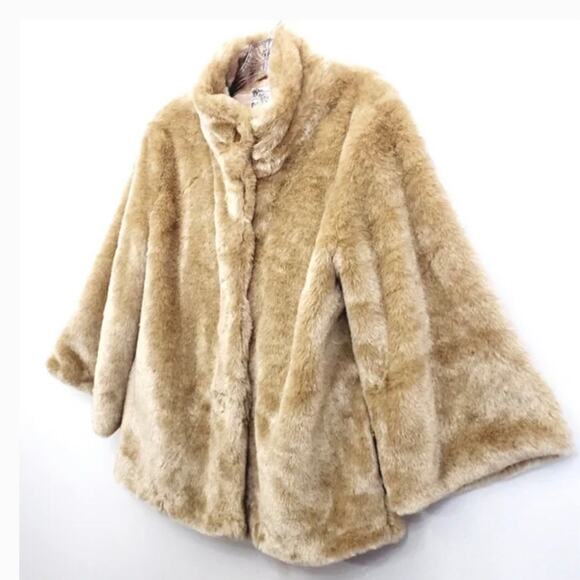 Anthropologie Tulle Camel Gold Vintage Inspired Faux Fur Coat size small - Picture 5 of 6